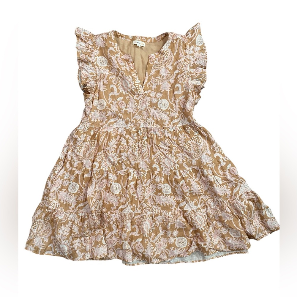 Roller Rabbit Linen Amanda Dress Paisley Floral Poppy‎ Tan Pink